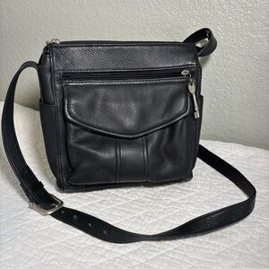 Vintage Fossil Black Pebbled Messenger Crossbody Bag